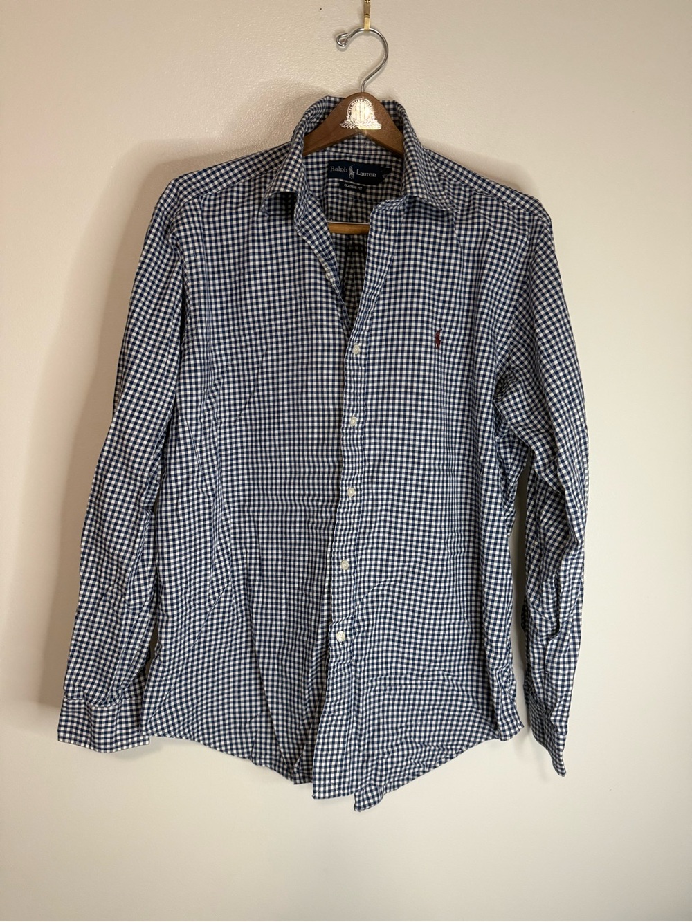 Ralph Lauren Navy and White Gingham Button-Down Shirt Classic fit size large